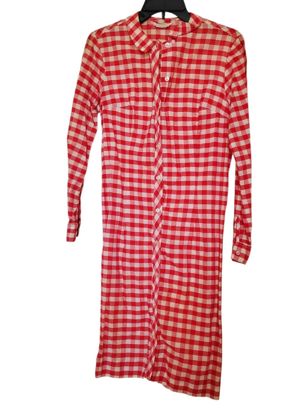 Vintage Russ 60s 70s Red White Checked Plaid Button-Down Shirt Dress